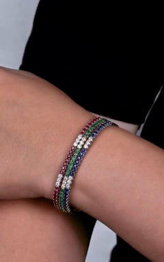 NWT $31, 500 18KT Gold Fancy Set of 3 Sapphire Emerald Ruby Diamond Bangles