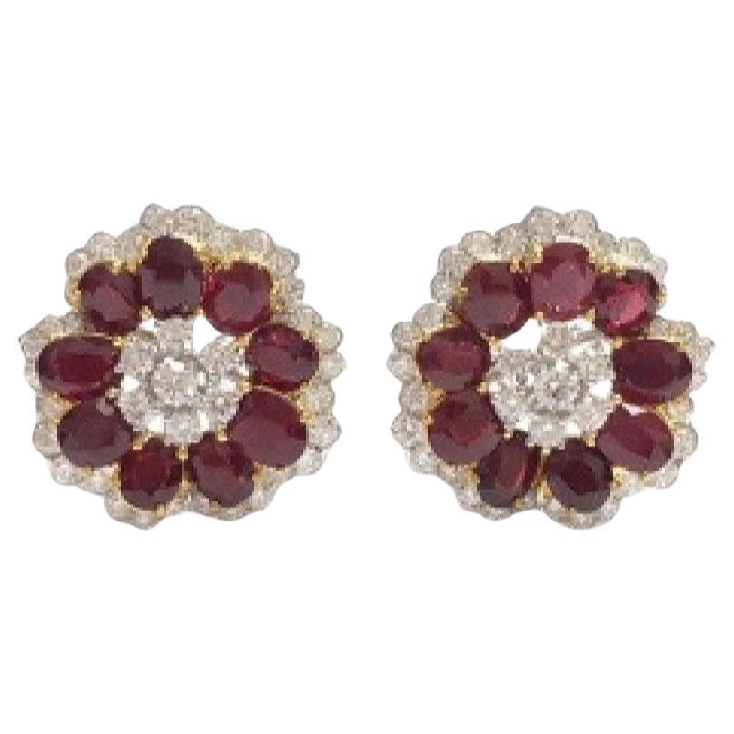 NWT $32, 000 18KT Gold Fancy Gorgeous Glittering Large Ruby Diamond Earrings