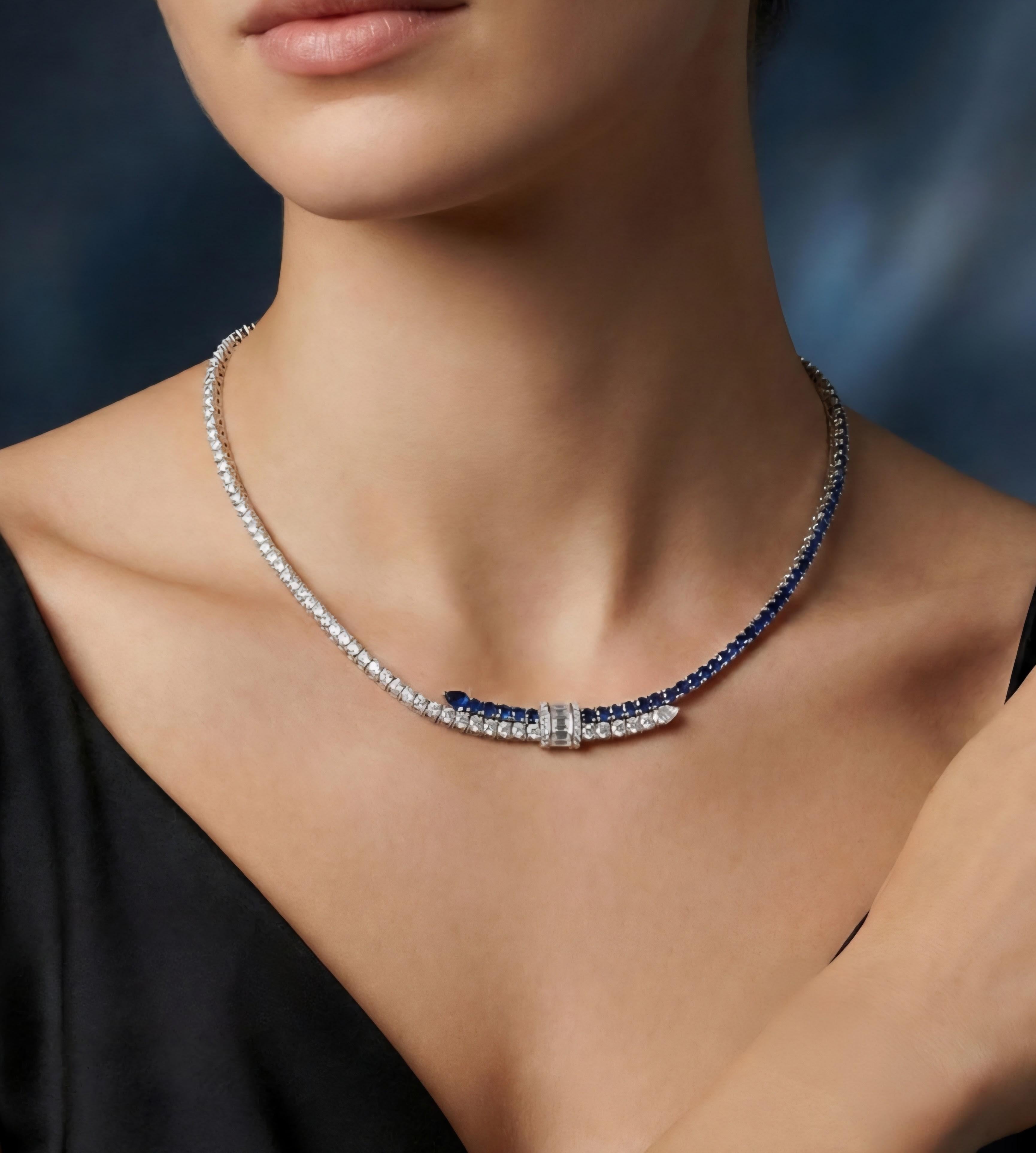 Taglio misto NWT $32, 000 18KT Gold Fancy Gorgeous Glittering Sapphire Diamond Necklace in vendita