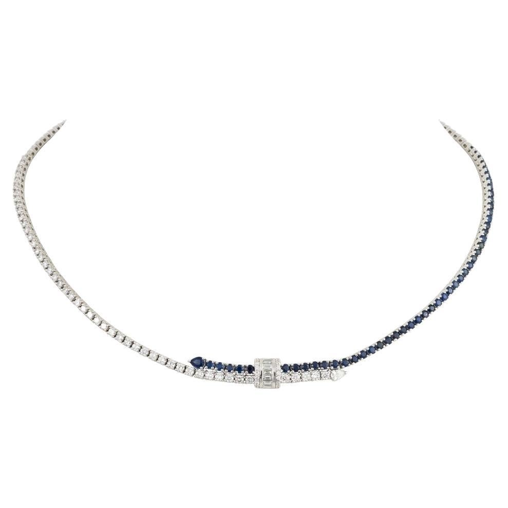 NWT $32, 000 18KT Gold Fancy Gorgeous Glittering Sapphire Diamond Necklace