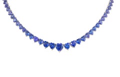 NWT $32, 000 Glittering Fancy Large Graduated Heart Tanzanite Tennis Necklace