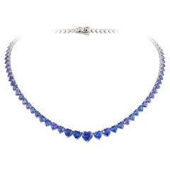NWT $32, 000 Glittering Fancy Large Graduated Heart Tanzanite Tennis Necklace
