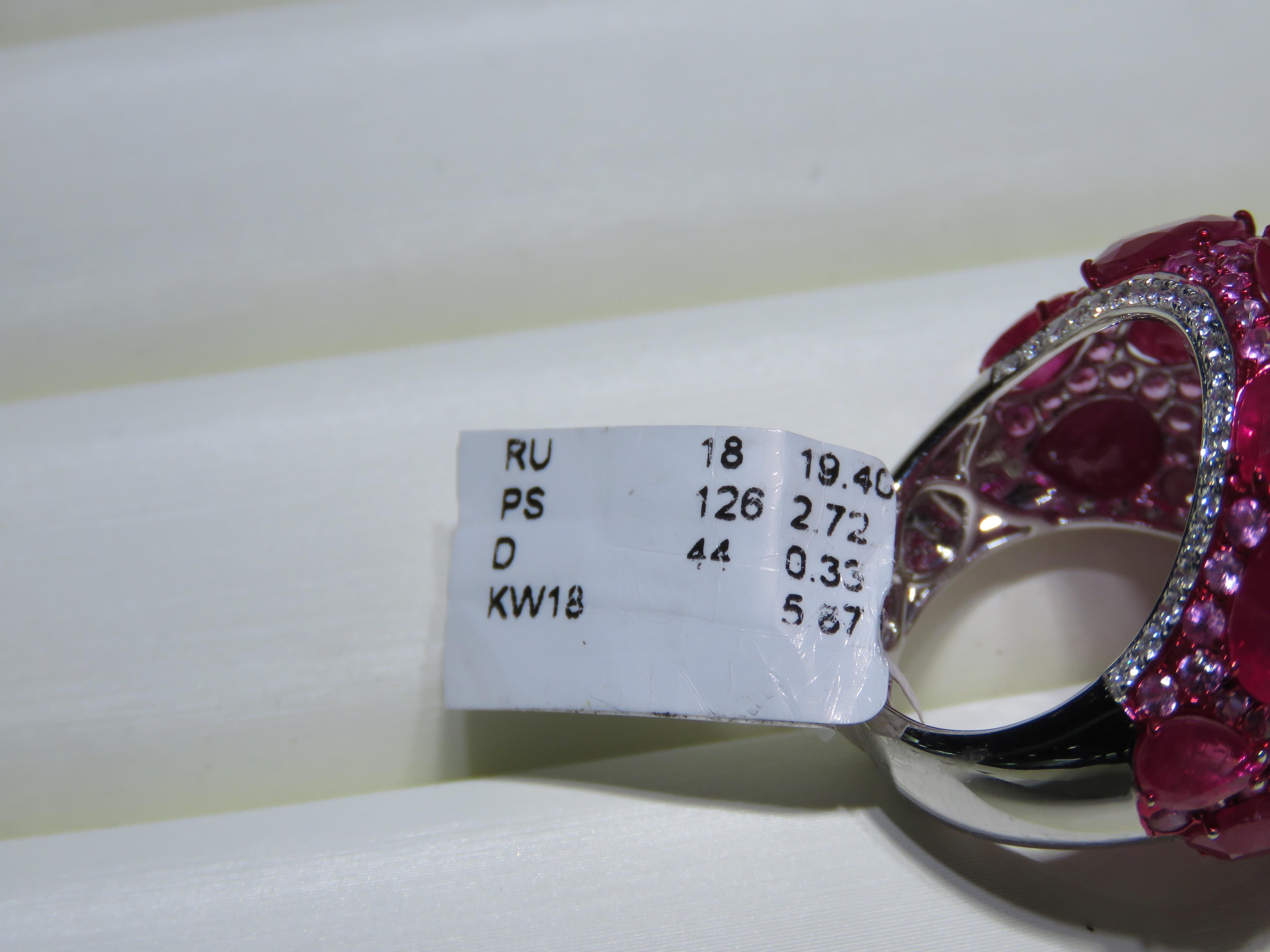 Women's NWT $32, 500 18KT Gold Gorgeous Fancy Ruby Pink Sapphire Diamond Bombe Ring For Sale