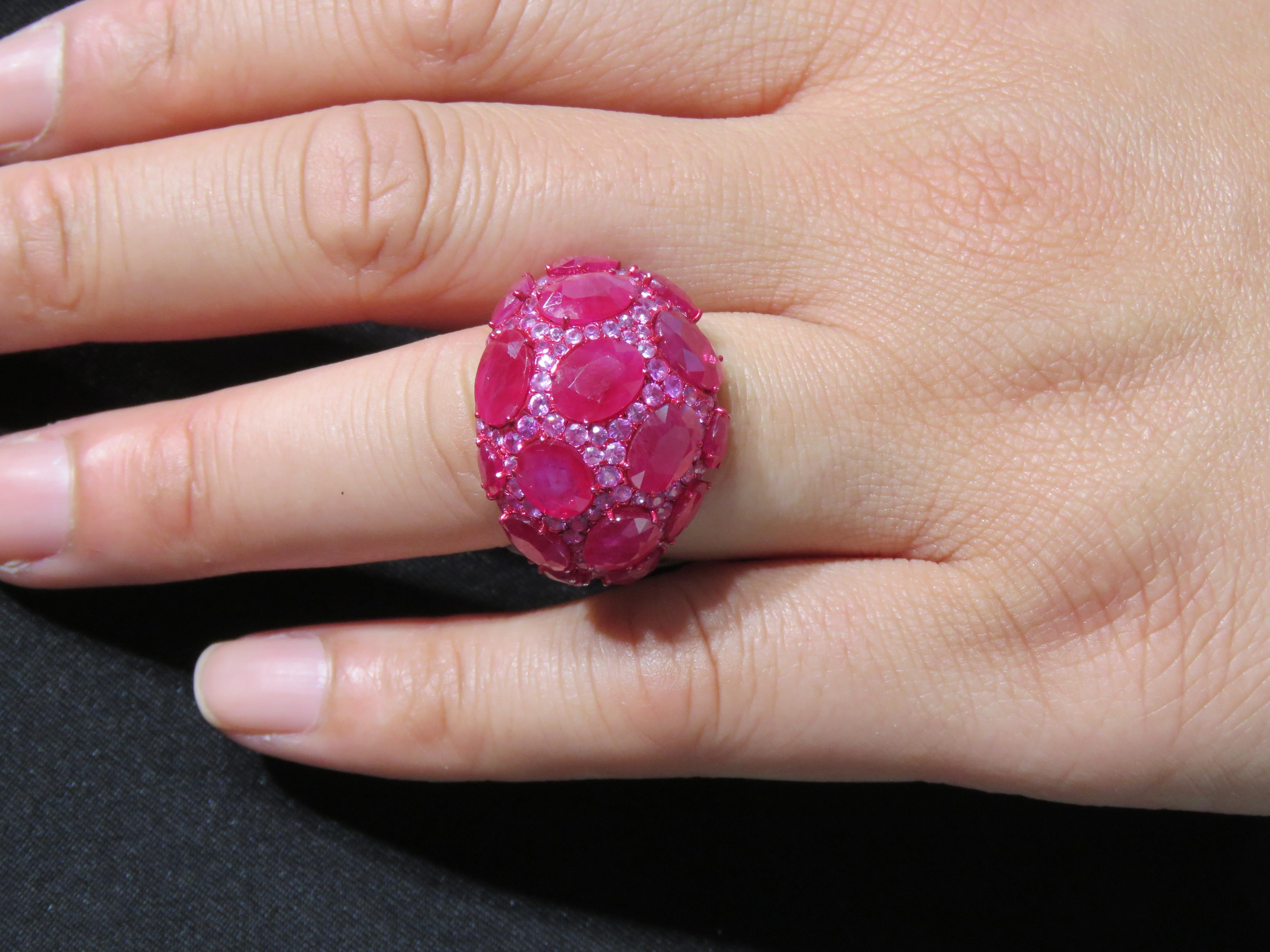 NWT $32, 500 18KT Gold Gorgeous Fancy Ruby Pink Sapphire Diamond Bombe Ring For Sale 2