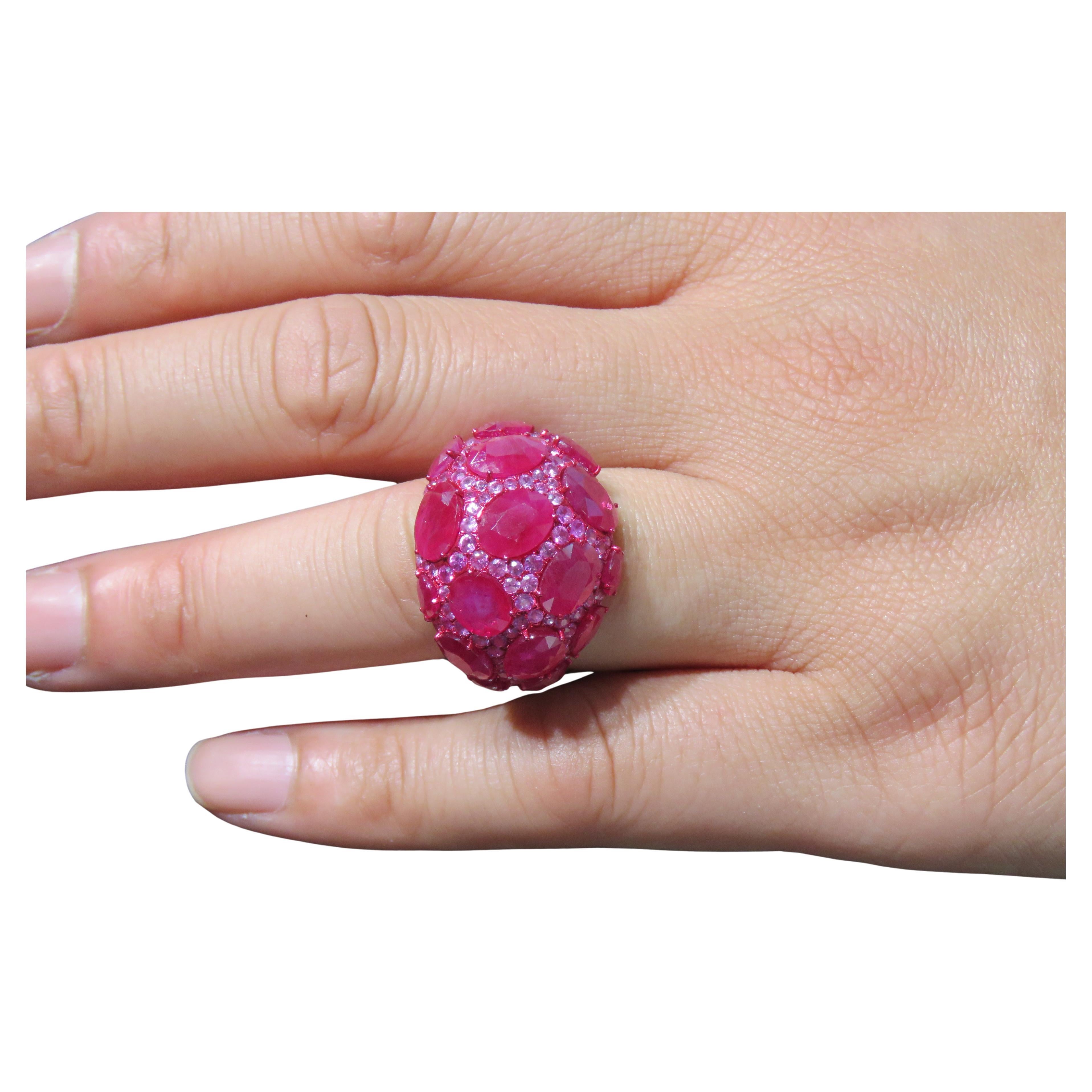 NWT $32, 500 18KT Gold Gorgeous Fancy Ruby Pink Sapphire Diamond Bombe Ring