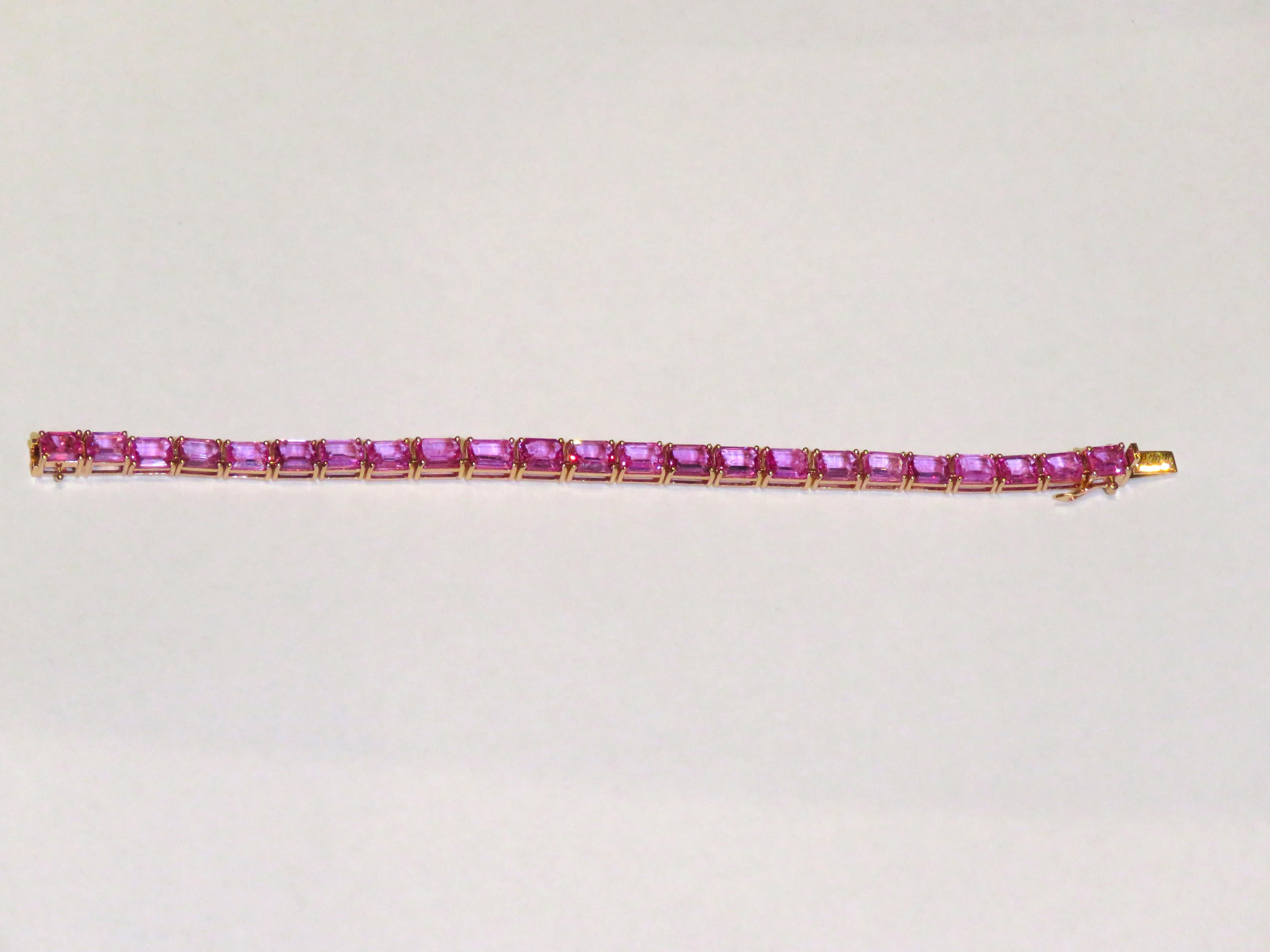 !!The Following Items we are offering is a Rare Important Radiant 18KT Gold Glistening Magnificent Large Emerald Cut Pink Sapphire Bracelet. These Gorgeous Pink Sapphires are Glowing and Glittering and the Diamonds are Glistening and are Very Clean