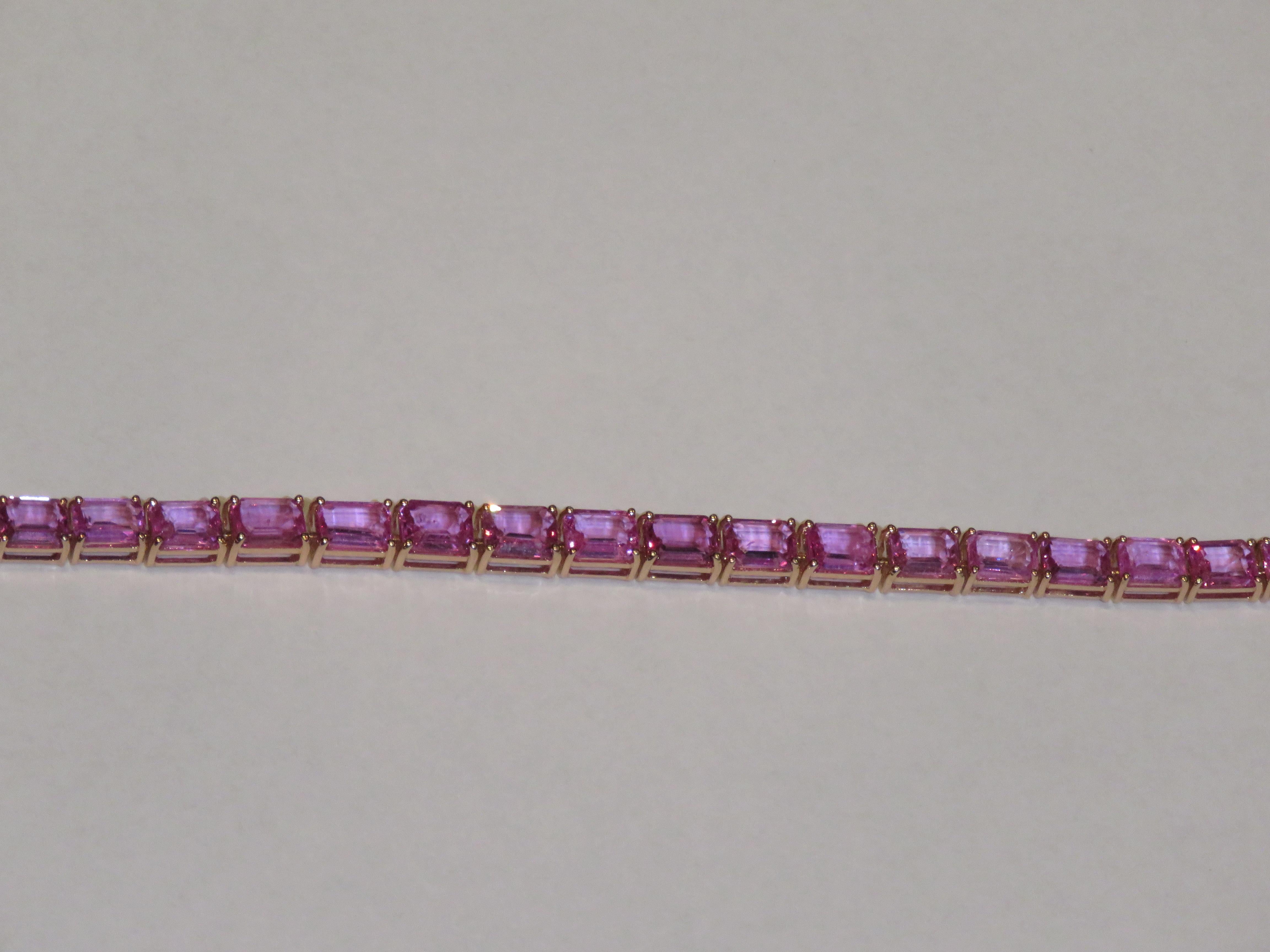 Mixed Cut NWT $33, 000 18KT Gold Fancy Glittering 28.50CT Pink Sapphire Tennis Bracelet For Sale