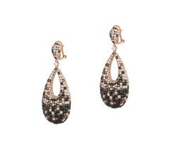 NWT $33, 000 18KT Gold Fancy Large White Diamond Black Diamond Cognac Earrings