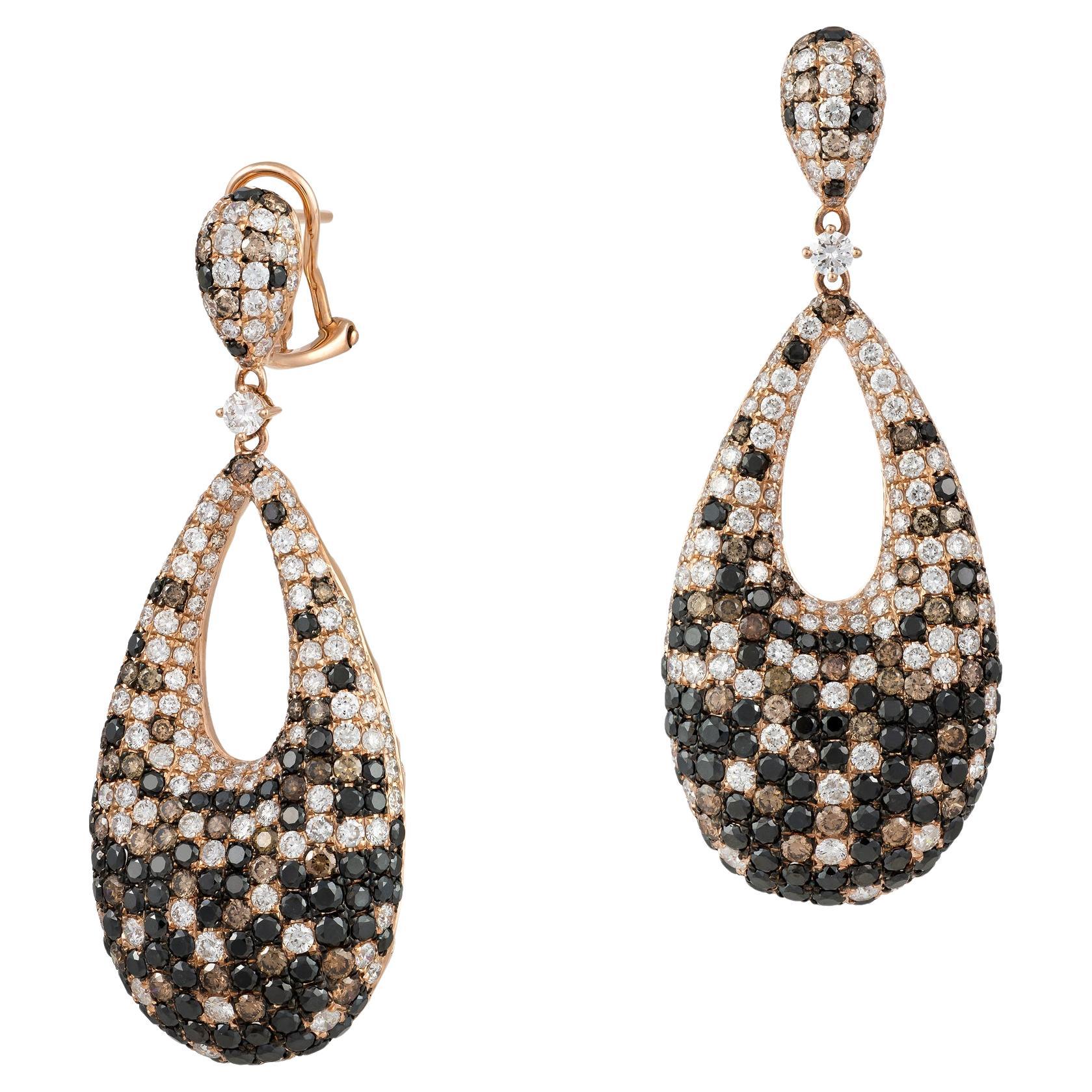 NWT $33,000 Orecchini in oro 18KT con diamante bianco grande e nero di colore cognac