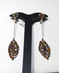 NWT $33, 600 Rare 18KT Gold Gorgeous Fancy Orange Cognac Diamond Dangle Earrings