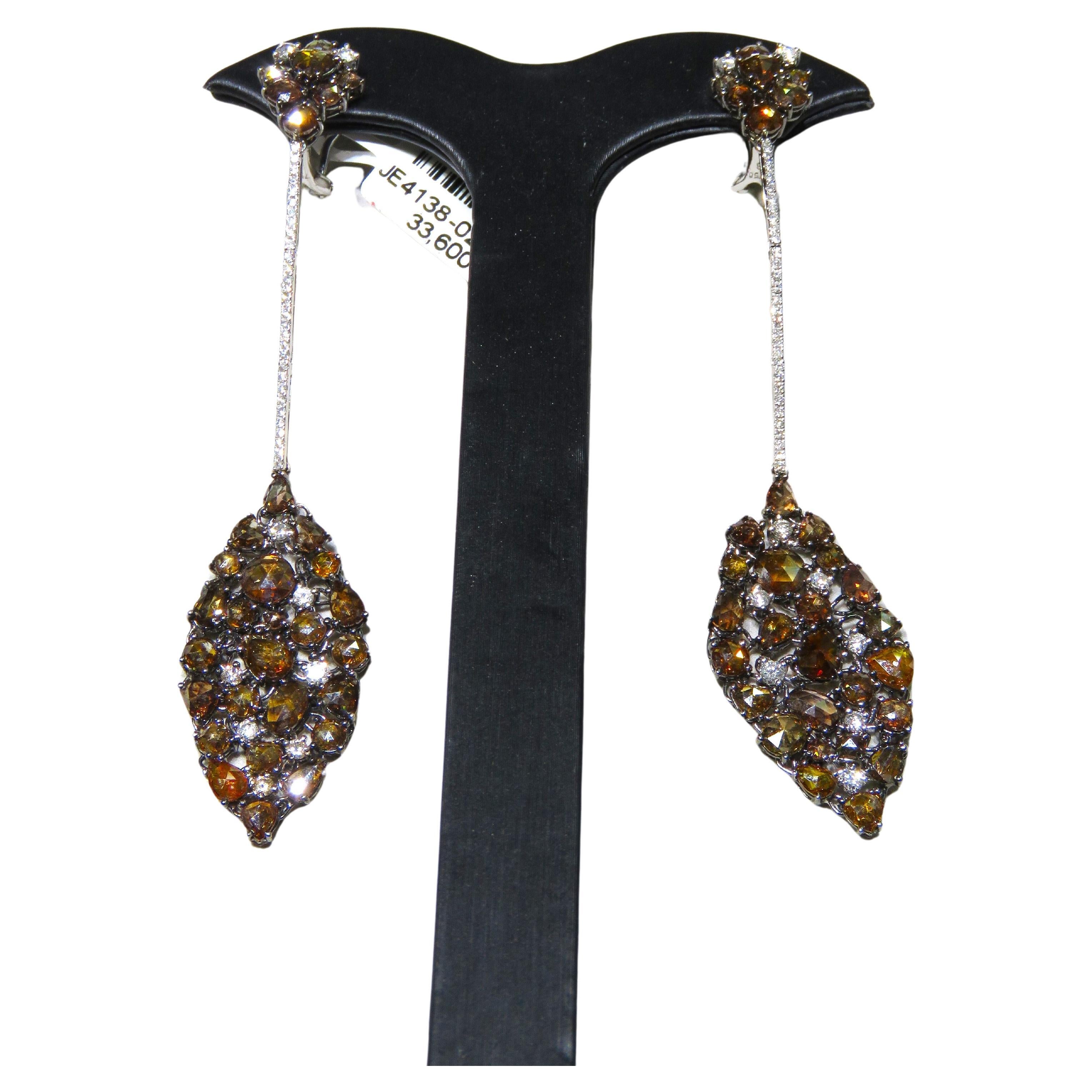 NWT $33, 600 Rare 18KT Gold Gorgeous Fancy Orange Cognac Diamond Dangle Earrings