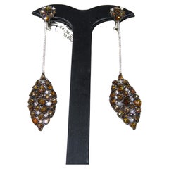 NWT $33, 600 Rare 18KT Gold Gorgeous Fancy Orange Cognac Diamond Dangle Earrings