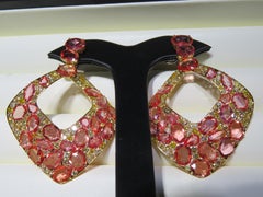 NWT $34, 600 18KT Rare Fancy 40CT Orange Sapphire Yellow Diamond Dangle Earrings