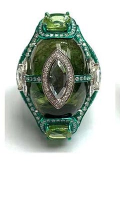 NWT $35, 000 18KT Gold Fancy Large 48CT Green Tourmaline Spinel Diamond Ring