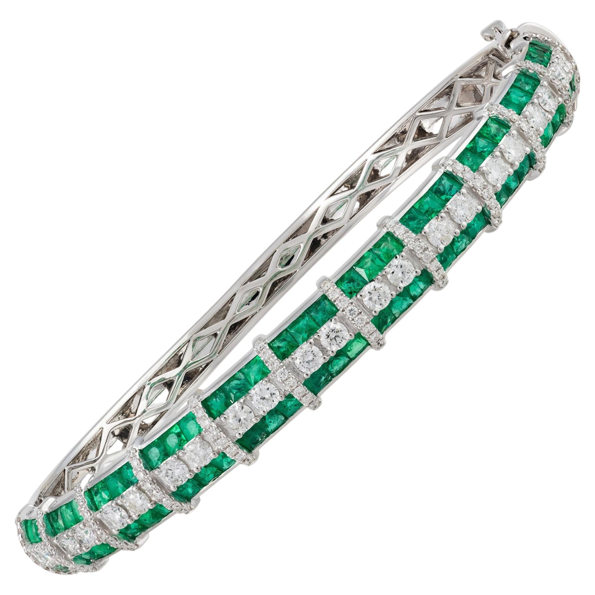 NWT $35, 000 Bracciale in oro 18kt con diamante smeraldo fantasia in stile Deco