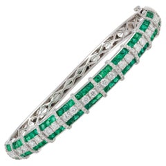 NWT $35, 000 Bracciale in oro 18kt con diamante smeraldo fantasia in stile Deco