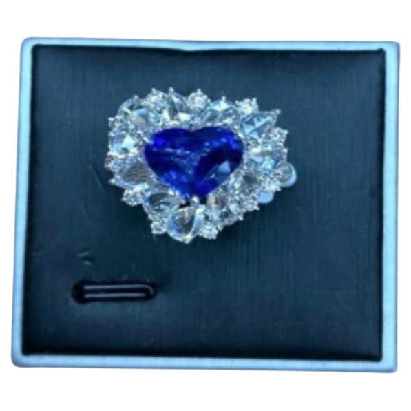 NWT $35, 000 Rare 18KT Gold 5.50CT Heart Ceylon Sapphire Rose Cut Diamond Ring For Sale