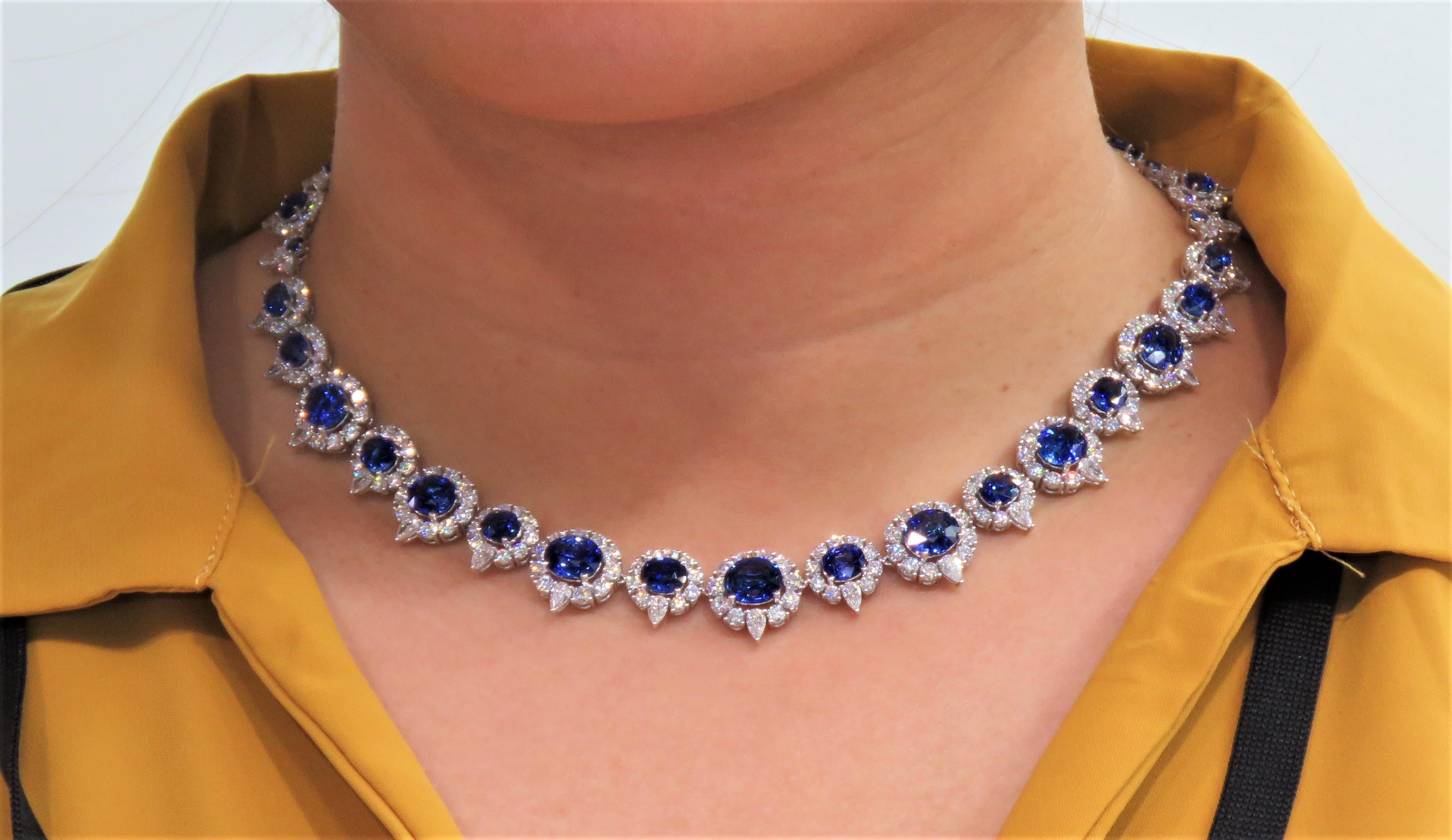 Oval Cut Rare NWT $352, 000 GIA Certified 52 Carat Ceylon Blue Sapphire Diamond Necklace For Sale