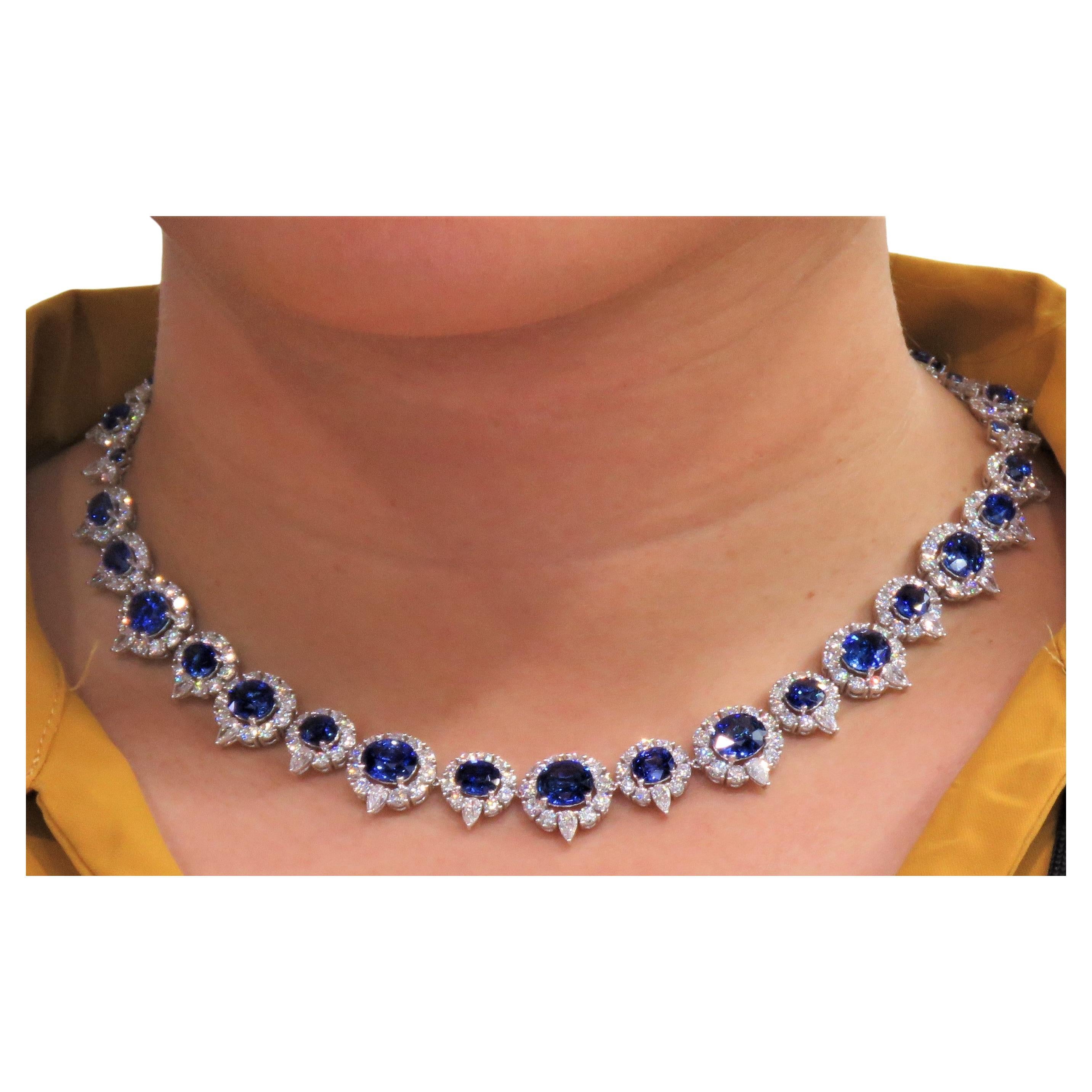 Rare NWT $352, 000 GIA Certified 52 Carat Ceylon Blue Sapphire Diamond Necklace For Sale