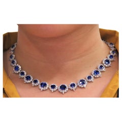 Rare GIA Certified 52 Carat Ceylon Blue Sapphire Diamond Necklace