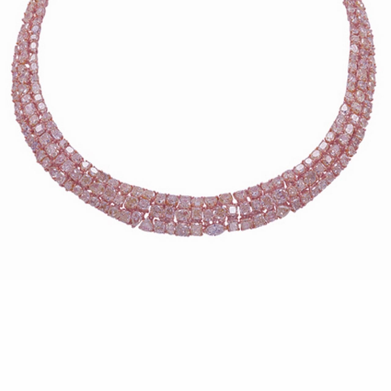 Mixed Cut NWT $357, 465 18KT Gold Rare Large Magnificent Fancy Pink Diamond Necklace For Sale