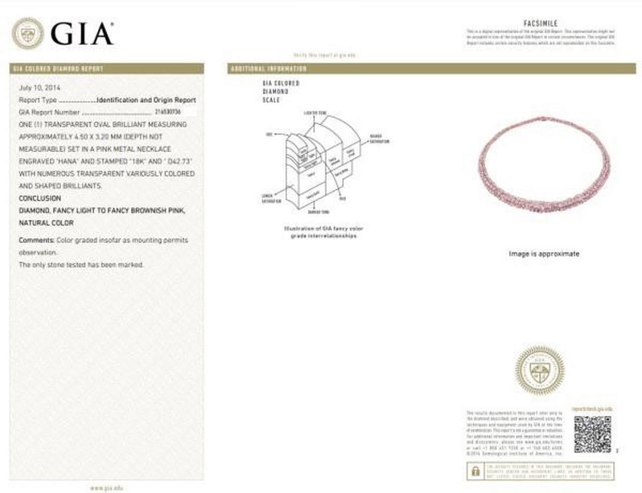 NWT $357, 465 18KT Gold Seltene Große Prächtige Fancy Pink Diamond Halskette im Zustand „Neu“ im Angebot in New York, NY