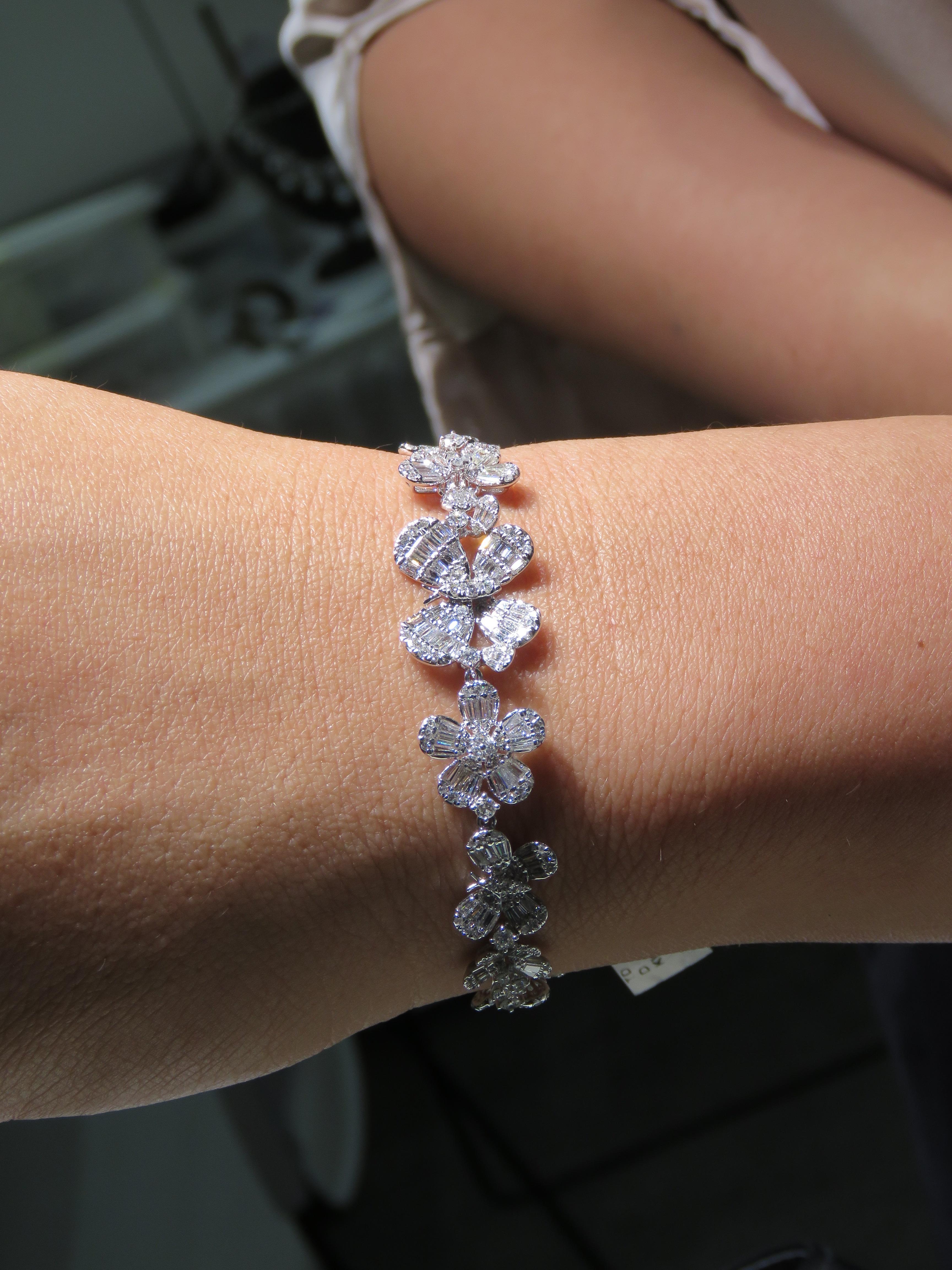 Mixed Cut NWT $36, 000 18KT Gold Fancy Multi Flower Diamond Strand Bracelet For Sale