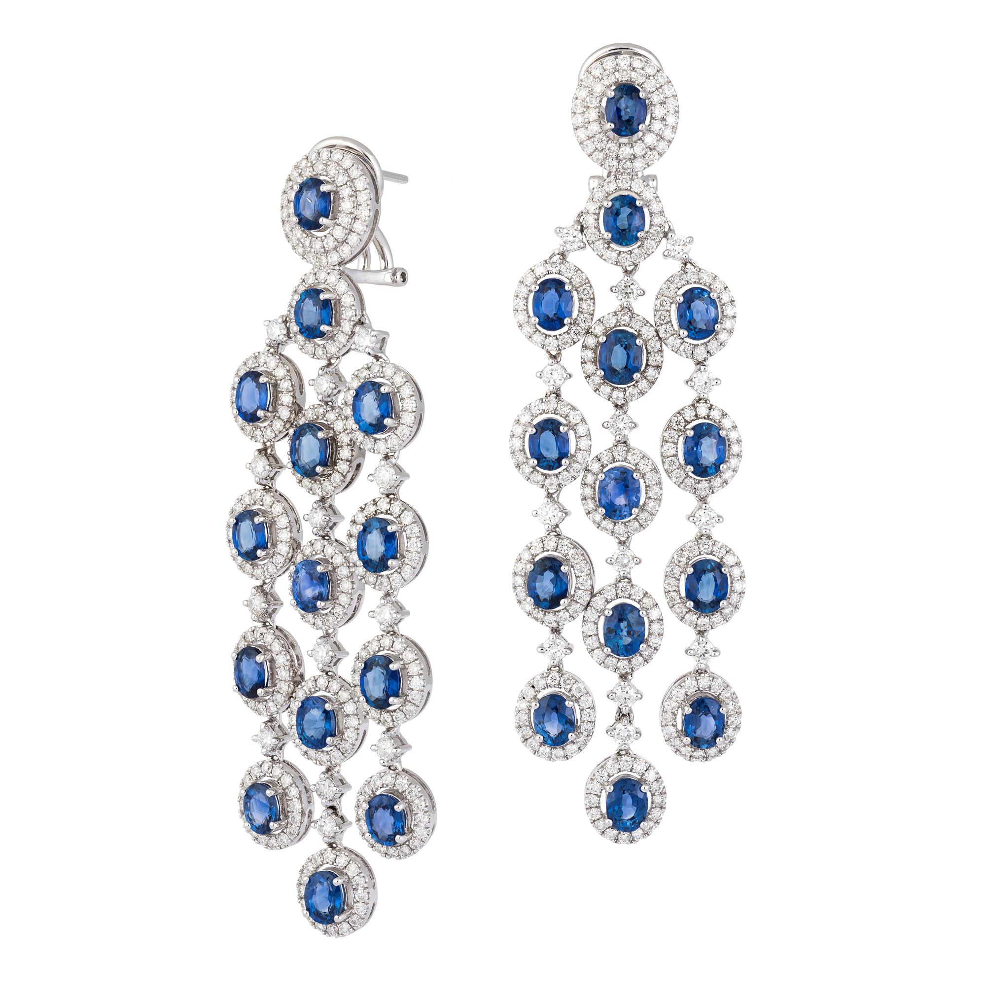 The Following Items we are offering are a Rare Important Radiant 18KT Gold Large Gorgeous Fancy Sapphire and Diamond Exquisite Chandelier Earrings. Earrings are comprised of Beautiful Glittering Diamonds!!! T.C.W. Approx 13.50CTS!!! These Gorgeous