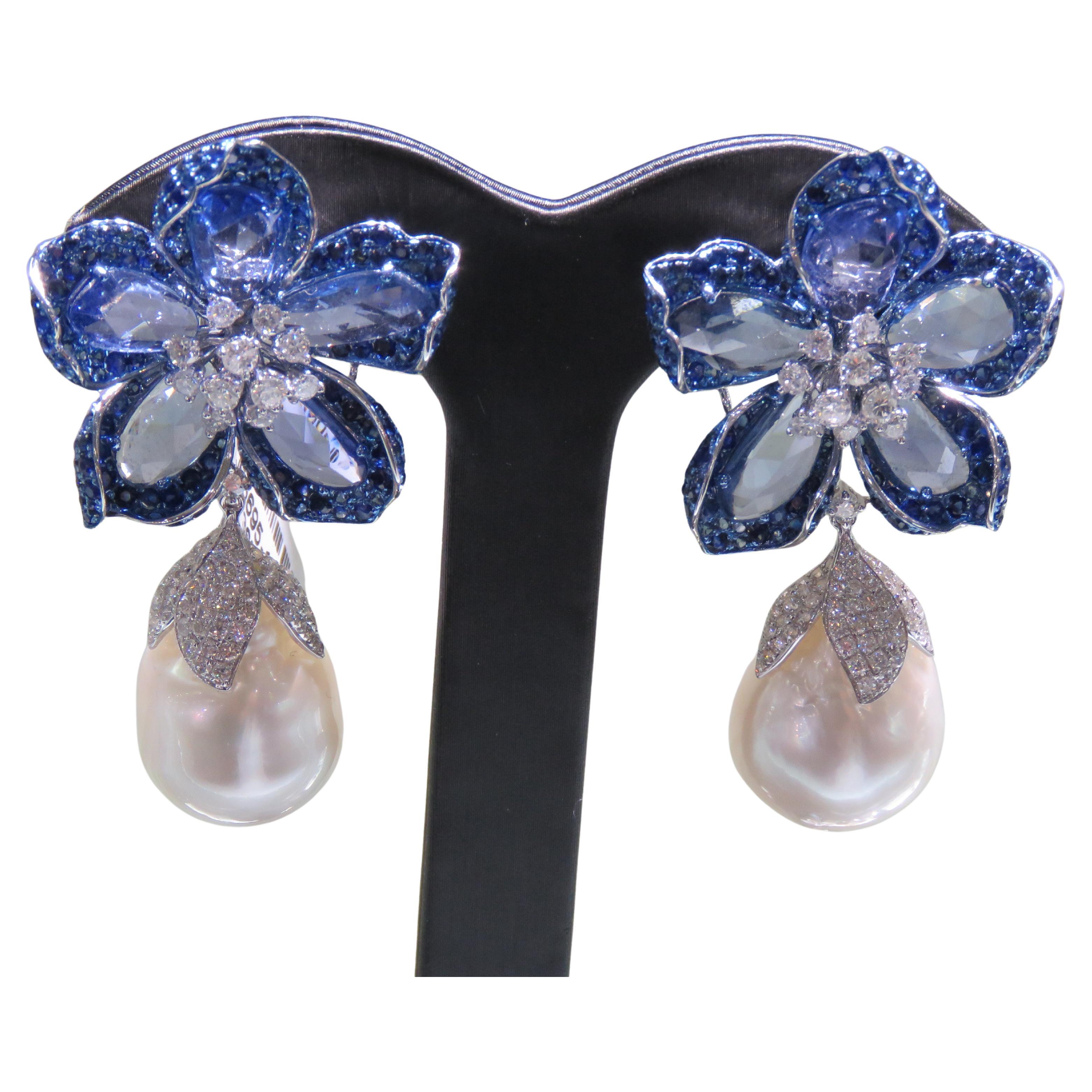 NWT $36, 500 18KT Gold Rare Baroque Sea Pearl Gorgeous Diamond Dangle Earrings