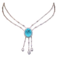 NWT 360, 000 18KT Magnificent Fancy 38CT Paraiba Tourmaline Diamond Necklace