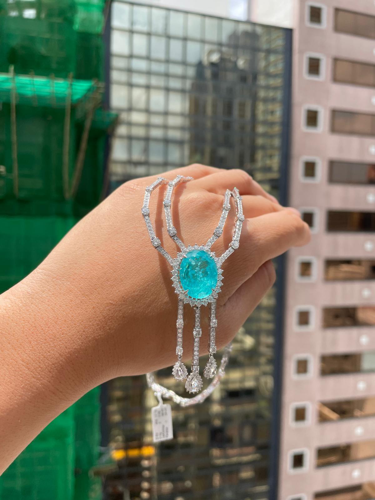 NWT 360, 000 18KT Magnifica collana di diamanti con tormalina Paraiba da 38 carati in vendita 4