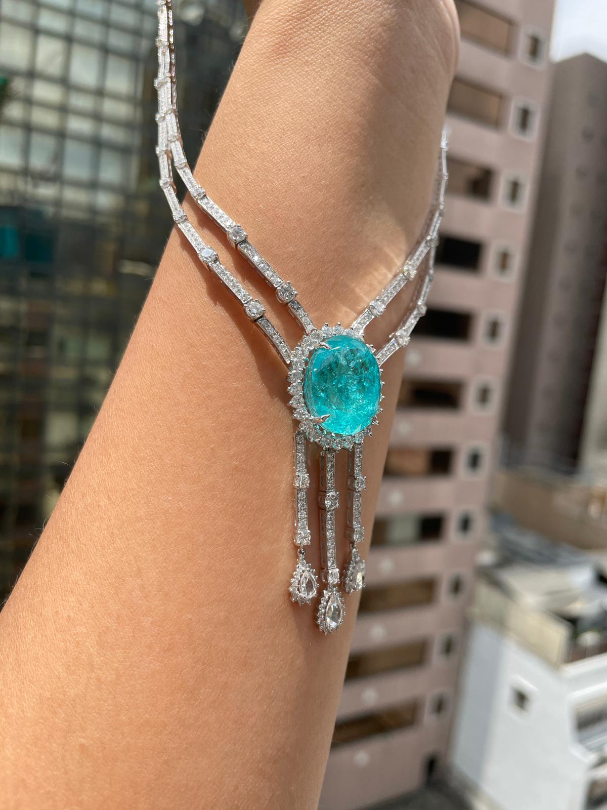NWT 360, 000 18KT Magnifica collana di diamanti con tormalina Paraiba da 38 carati in vendita 2