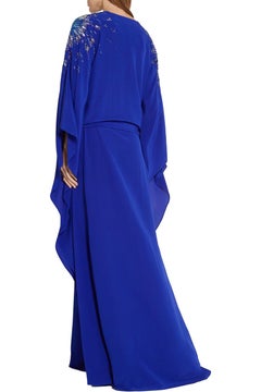 NWT $3650 Roberto Cavalli Blue Silk Firework Embellished Caftan 40 Oversize
