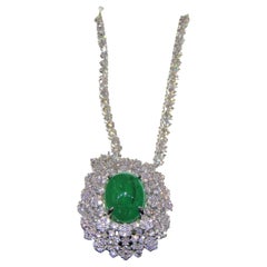 NWT $36, 839 Rare Gorgeous 18KT Gold Fancy Cabochon Emerald and Diamond Necklace