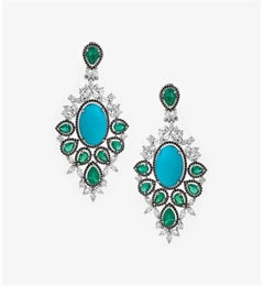 NWT $37, 500 18KT 40CT Glittering Fancy Turquoise Green Emerald Diamond Earrings