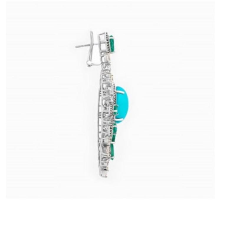 Emerald Cut NWT $37, 500 18KT 40CT Glittering Fancy Turquoise Green Emerald Diamond Earrings For Sale