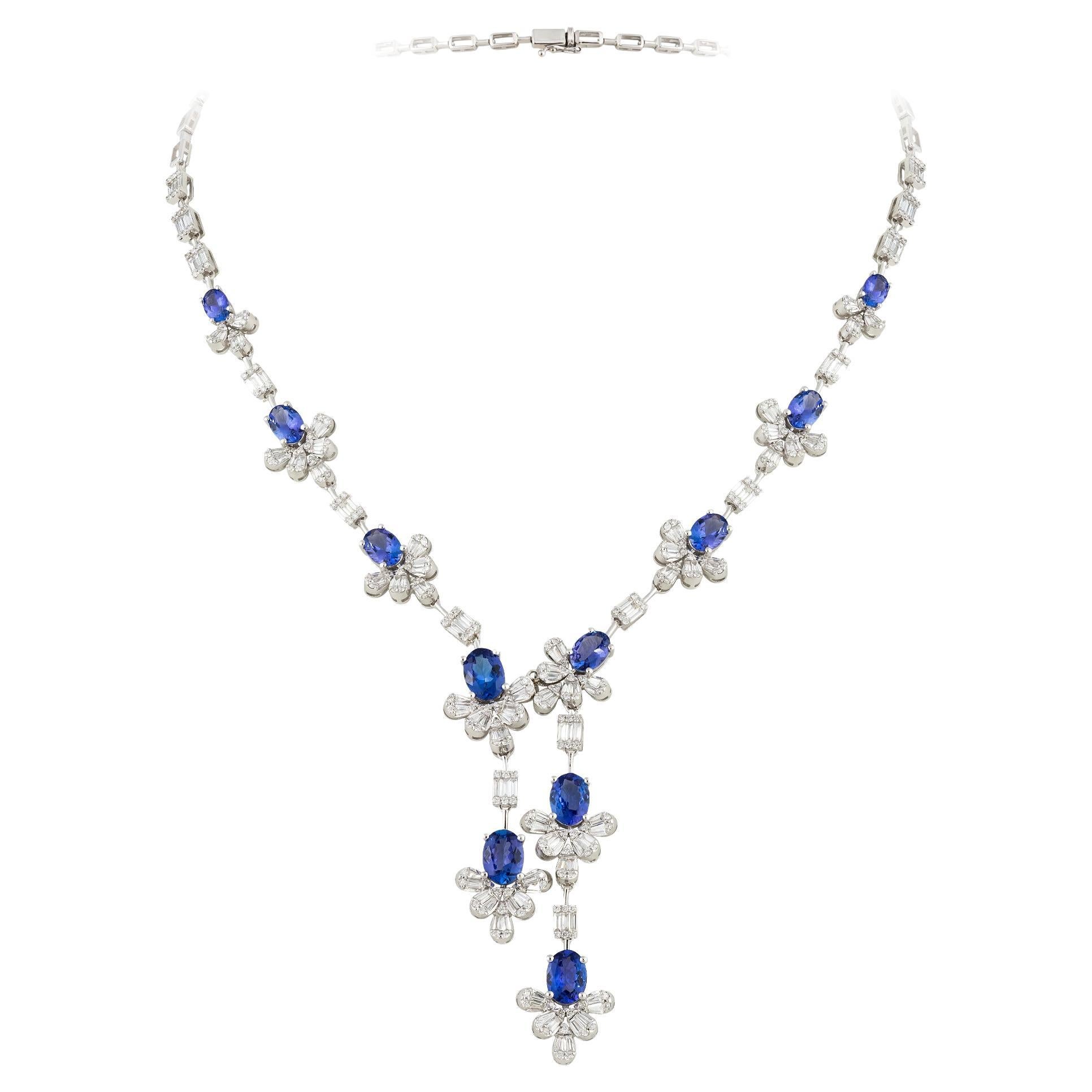 NWT $37, 500 18KT Fancy Large Glittering Floral Tanzanite Diamond Necklace