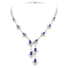  NWT $37, 500 18KT Fancy Large Glittering Floral Tanzanite Diamond Necklace
