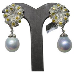 NWT $38, 000 18KT Gold Rare Lrg South Sea Pearl Gorgeous Yellow Diamond Earrings