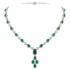 NWT $39, 000 18KT Large Fancy Glittering 16.50CT Emerald Diamond Drop Necklace