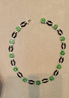 NWT $39, 500 18KT Gold Gorgeous Burmese Jadeite Diamond Black Onyx Necklace