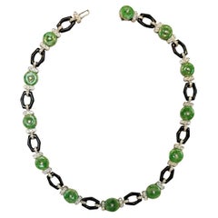 NWT $39, 500 18KT Gold Gorgeous Burmese Jadeite Diamond Black Onyx Necklace