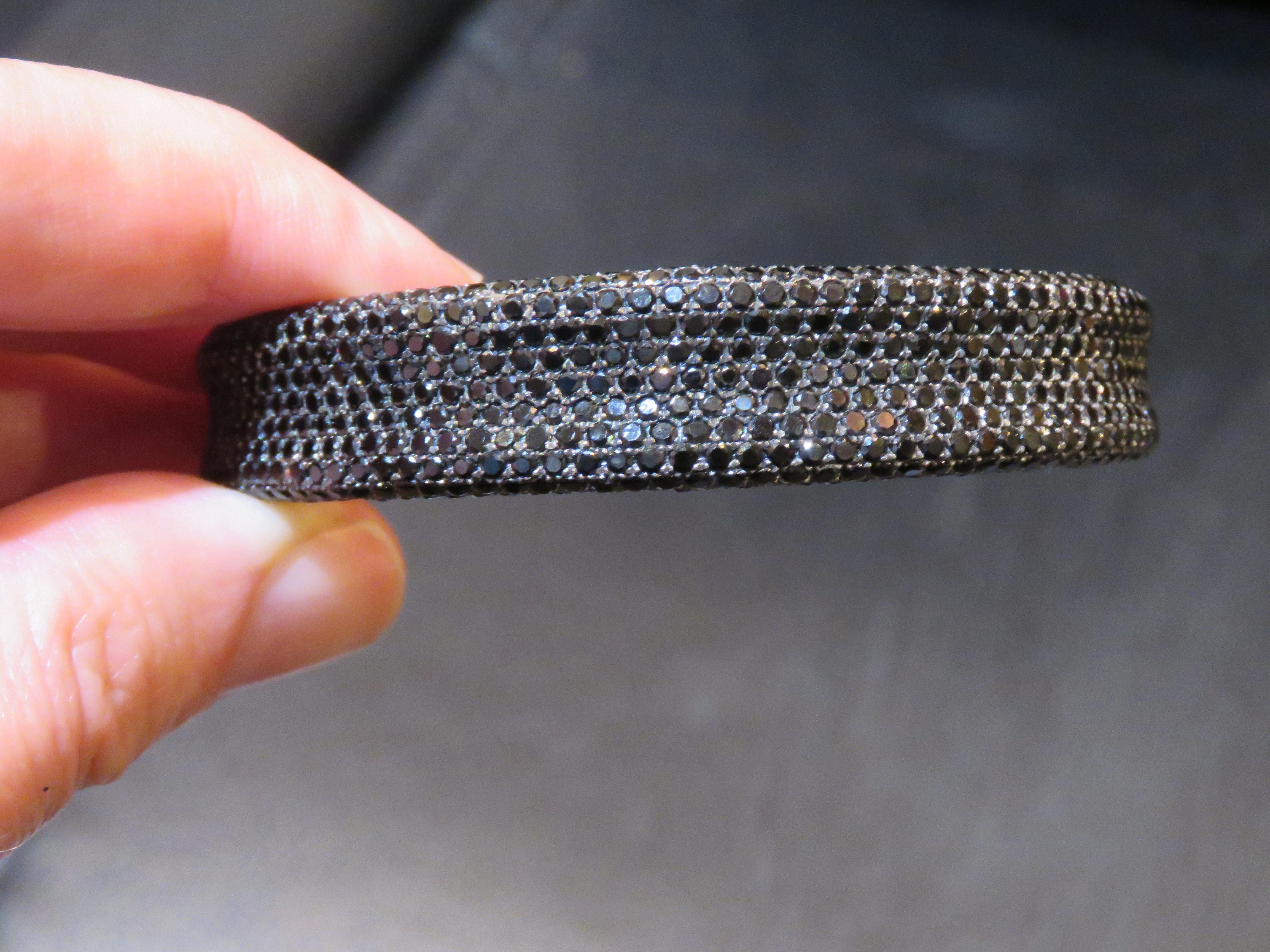 Mixed Cut NWT $4, 000 Fancy Glittering 12CT Black Glittering Spinel Bracelet Bangle Cuff For Sale