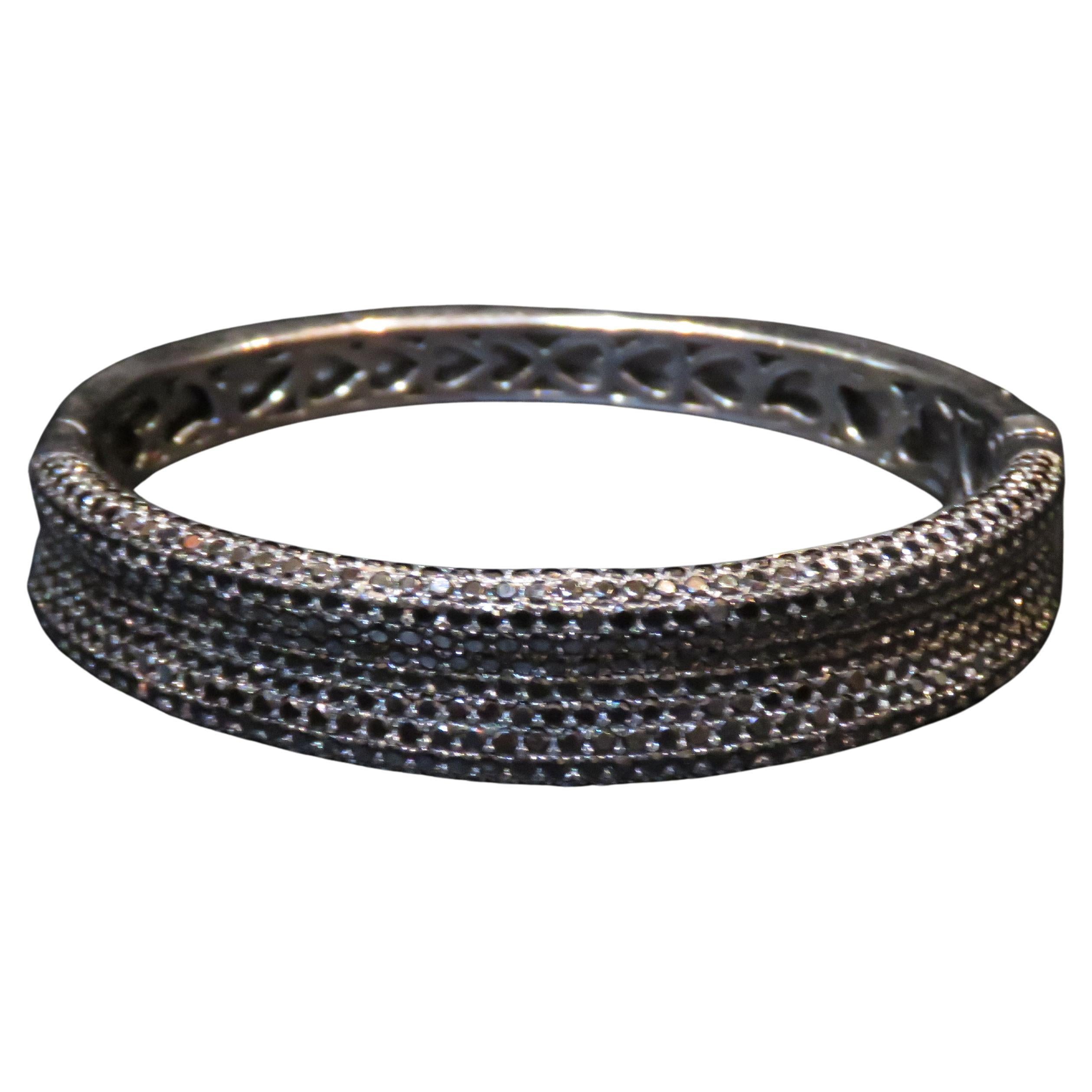 NWT $4, 000 Fancy Glittering 12CT Black Glittering Spinel Bracelet Bangle Cuff For Sale