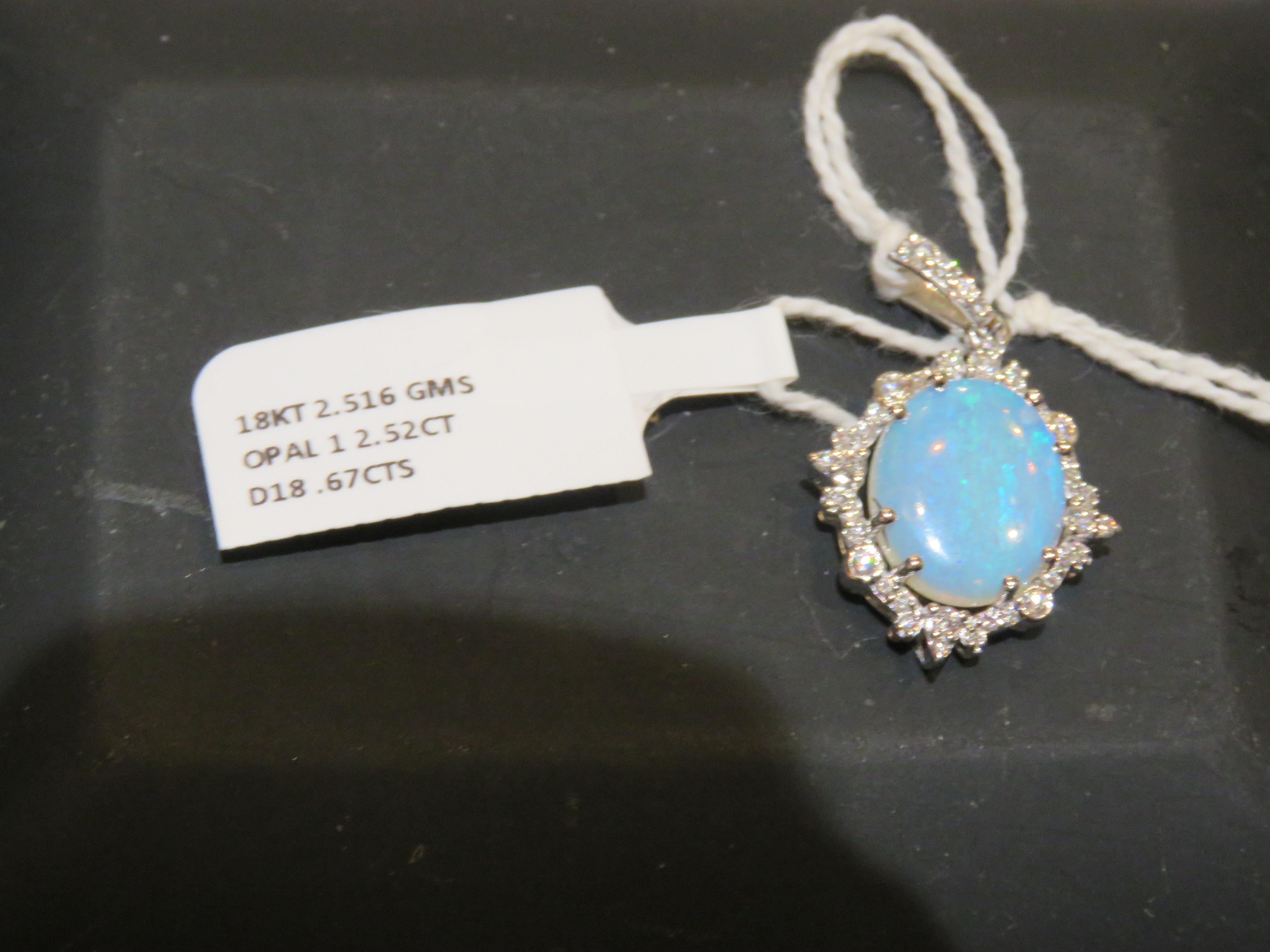 NWT $4, 000 Rare 18KT Fancy Glittering Ethiopian Neon Blue Opal Diamond Pendant In New Condition For Sale In New York, NY