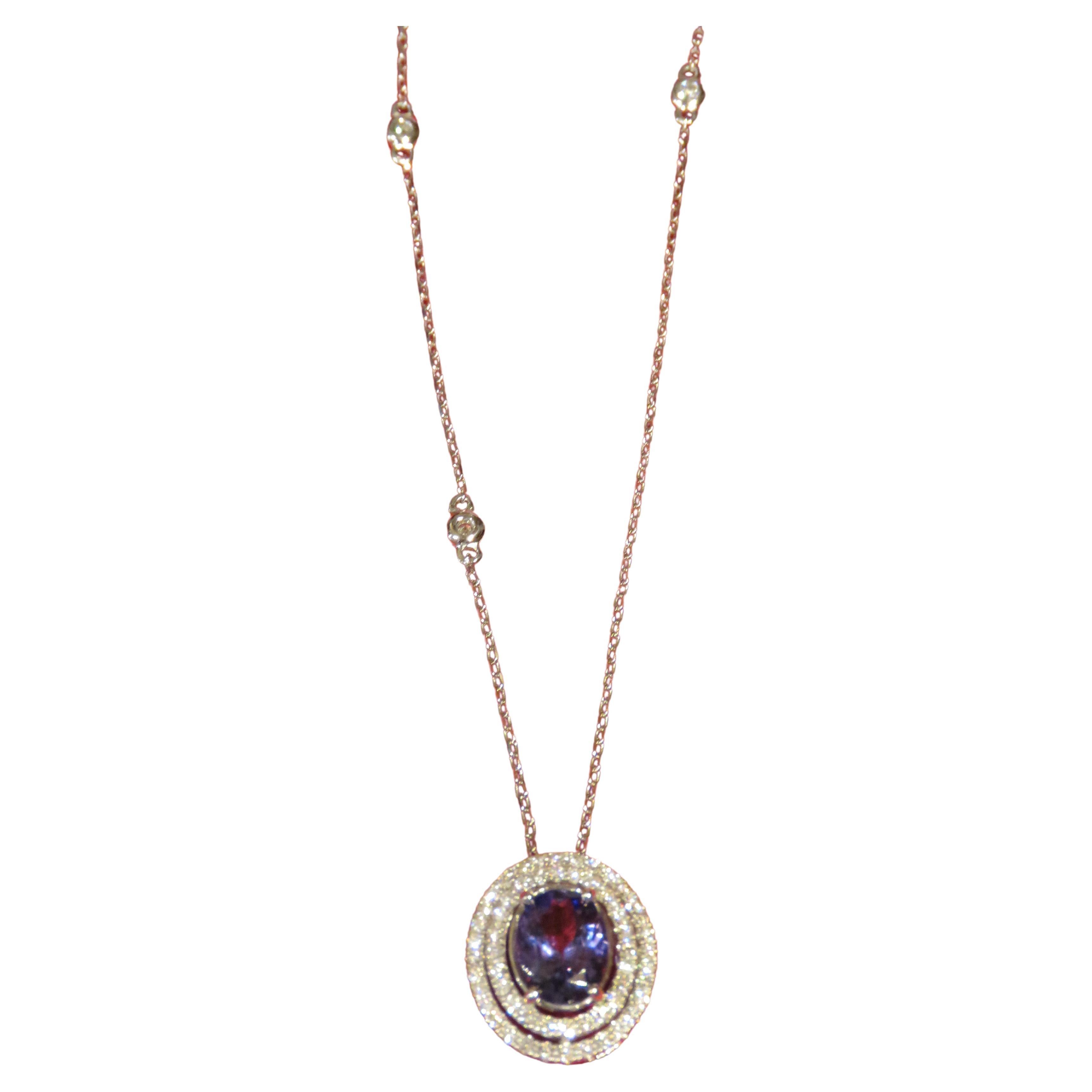 NWT $4, 000 Rare Gorgeous 18KT Gold Fancy Tanzanite and Diamond Pendant Necklace
