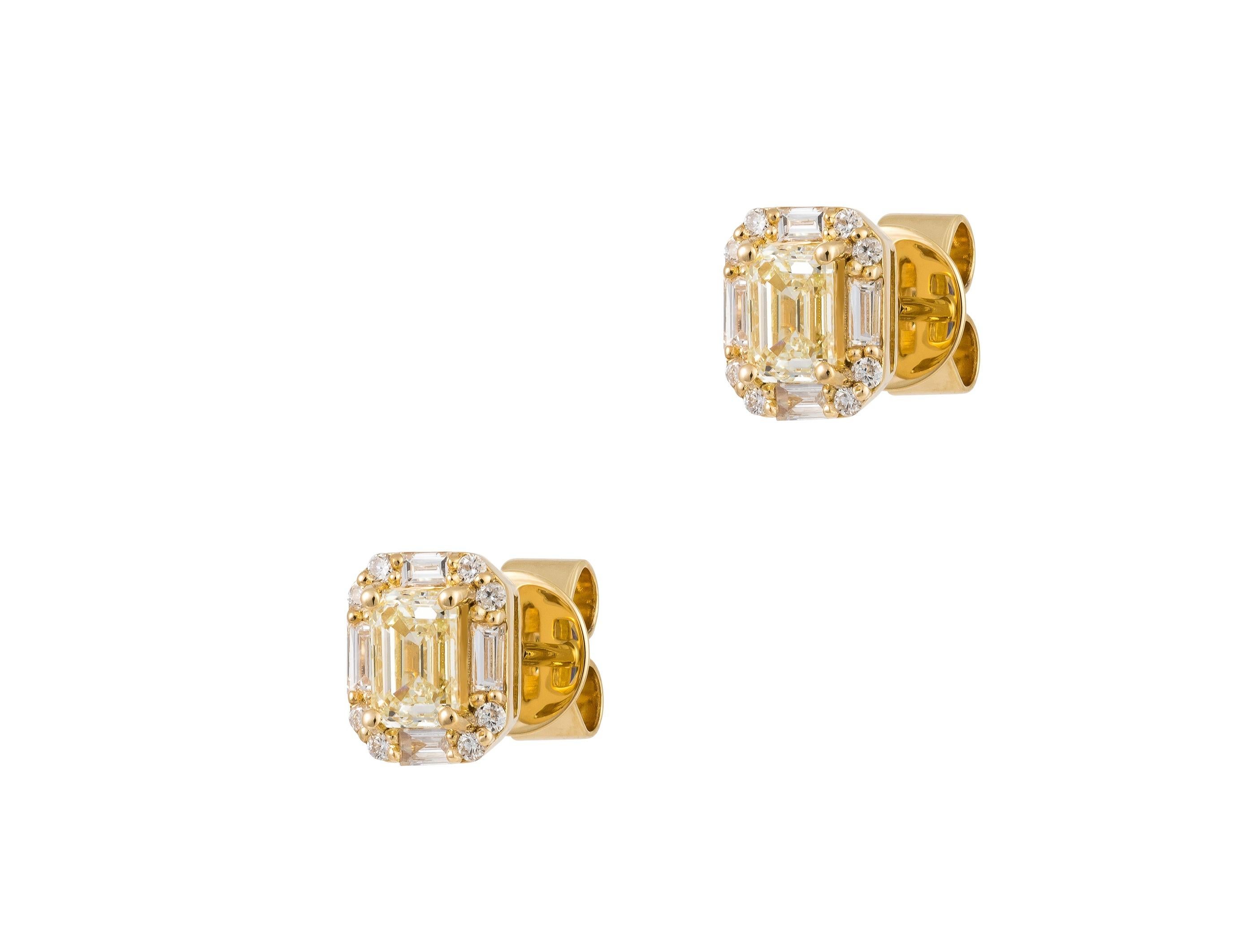 The Following Item we are offering is this Rare Important Radiant 18KT Gold Gorgeous Glittering and Sparkling Magnificent Fancy Light Yellow Diamond and Venetian Style Earrings. Earrings Contains approx .80CT of Beautiful Fancy Diamonds surrounded