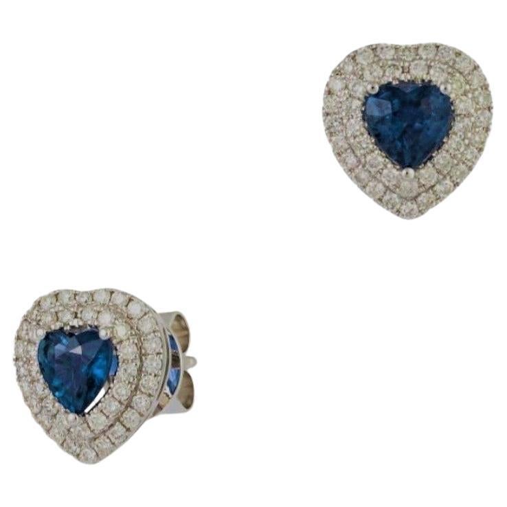 NWT 4, 400 Magnificent 18KT Gold Fancy Sapphire Heart Diamond Stud Earrings For Sale