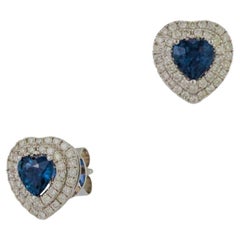 NWT 4, 400 Magnificent 18KT Gold Fancy Sapphire Heart Diamond Stud Earrings