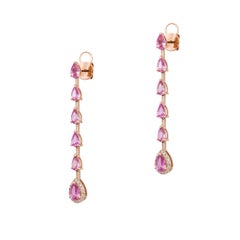 NWT $4, 500 18KT Glittering Fancy Pink Sapphire Diamond Dangle Earrings